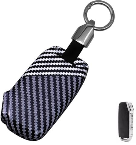 RYE Autoschlüssel Hülle kompatibel mit Kia,ABS-Kunststoff Autoschlüsseletui mit Schlüsselanhänger für Sportage GT Stinger Sorento Soul Rio Optima NIRO Forte Ceed - Kohlefaser Schwarz
