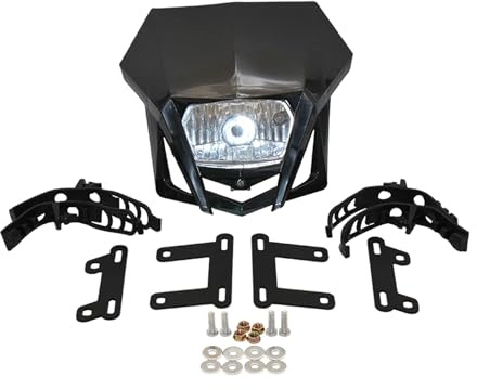 PowerMotor Motorrad Offroad Scheinwerfer Set Universal Frontlicht Ersatz für Verkleidung Dual Sport geeignet für Motocross/Enduro/Supermoto/CRF KX DRZ YZ XT XR 150 230 YP20 2016–2023 Schwarz