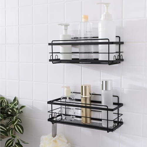 KINCMAX Etagere Salle de Bain - Lot 2x Étagère Douche Sans Percage Fixation Murale avec Adhésif - Accessoire de Rangement et Organisation Support Porte Gel Douche Accessoires Shampoing