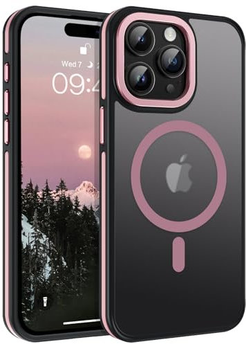 GUAGUA Cover Magnetico per iPhone 15 Pro Max, Custodia iPhone 15 Pro Max Compatibile con MagSafe, Opoco Protettivo Case per Signore Sottile Anti-Graffio Glassato Traslucido Antiurto 6,7 Pollici, Rosa