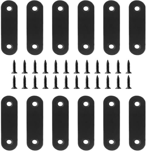 Dayalo 12 placas de conexión, 56 x 16 mm, conector de madera, placa perforada de metal, conector plano de acero inoxidable con tornillos, óxido negro, para reparación, fijación de madera, muebles