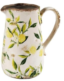 Ma Maison Caraffa in Ceramica con Decori Stile Shabby Chic 17x12x18,5 cm Ideale per Acqua Vino e Bevande - Pratica e Funzionale per Ogni Ambiente Domestico Per Tutte le Occasioni (Decoro Giallo Lemon)