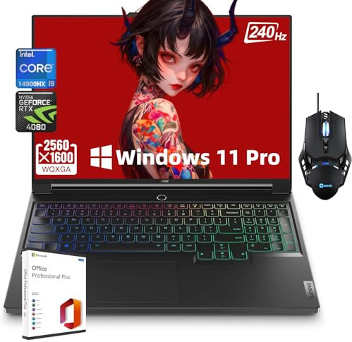Lenovo Legion Pro 7i Gaming Laptop - 16 WQXGA 240 Hz Display, i9-14900HX, RTX 4080, 32 GB DDR5, 2 TB SSD, Backlit Keyboard, Windows 11 Pro, Microsoft Office Lifetime License & Designed Mouse