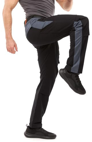 strongAnt Pantalón de Trabajo para Hombre Completamente elástico Berlín Pro con Bolsillos para Rodilleras - Negro-Gris, Talla 48