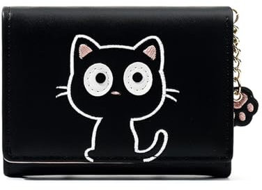 Krilucly Porte Mini Portefeuille Chat Mignon en Noir, Bande Dessinée de Chat Fille Porte-Monnaie, Petit Porte Monnaie Femme avec Fermeture Éclair Décorative Onçu pour Les Femmes, Cadeaux Mignons