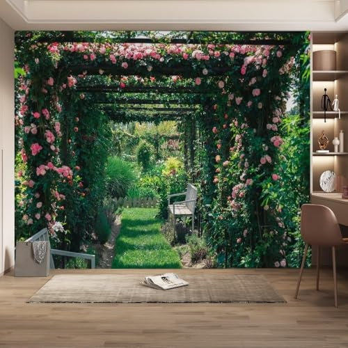 allée de jardin Murale En Papier Peint Photo,Couloir d'arche d'homme de vigne florale,Papier Peint Salon Chambre Bureau Couloir Décoration Peintures Murales Décoration Murale Moderne,430x300cm