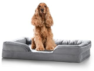 paradise pets Medium Dog Bed Sofa, Washable & Super Soft with Non Slip Bottom, Waterproof Liner, Orthopedic & Calming, Grey, 89cm x 63cm x 16cm