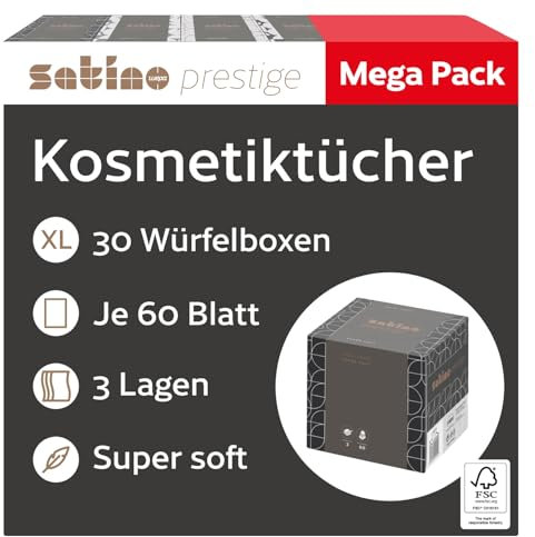 30 x Kosmetiktücher Box – 3-lagig - 30 x 60 Blatt – Kosmetiktücher 3lagig – 1.800 Stk. - 30 Boxen mit 60 Tücher – supersoft – Made in Germany - Satino