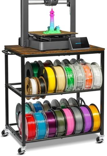 ikkle 3D-Drucker Filament Lagerregal mit Rädern – Schweres Metall Spulenhalter, 3-Etagen 3D Druckerzubehör Organizer für PLA/ABS/TPU/Nylon – Für 3D-Druckstation, Büro & Werkstatt