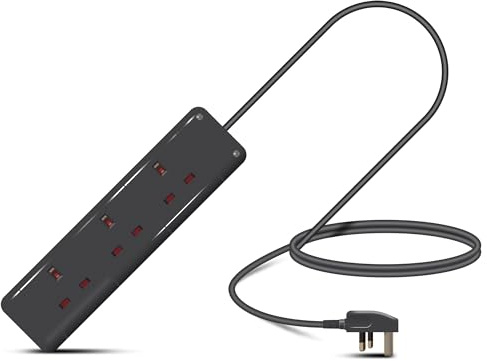 Eagle Three Gang Mains Power 13A Extension Socket to 13A UK Plug Lead Cable, British Standards BS1363 1m