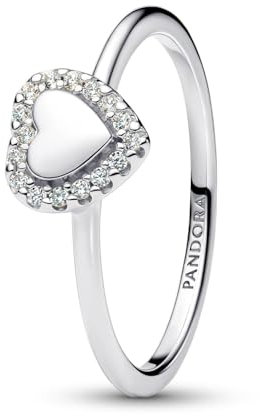 PANDORA Timeless Gravierbarer Herz Strahlenkranz Ring aus Sterling Silber mit Zirkonia, Größe: 52, 193801C01-52