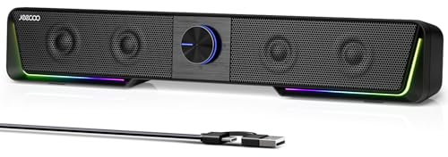 Jeecoo A40 Bluetooth Computer Speakers with Clear Sound, USB Plug & Play PC Speakers with LED Light, Computer Sound Bar with Switch Button for Desktop Laptop Monitor (USB-C Adapter Included)