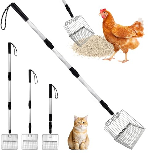 Hühnerstall Zubehör, Hühnerkotschaufel für die Reinigung, 3 Einstellbare Längen 23in/31in/40in, Siebschaufel für Reinigung Siebschaufel, Scooper für Geeignet Zum Reinigen Von Katzen und Hühnerkot