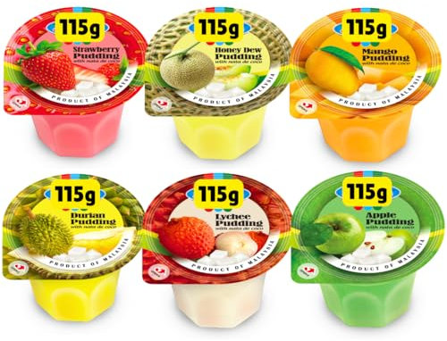 Fruit Pudding pots with coconut jelly Nata de Coco 6x115g (Fruits Assorted)