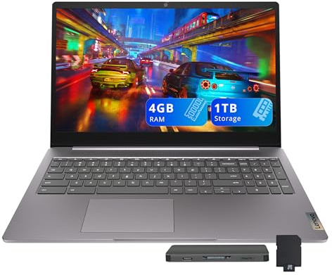 Lenovo 3i 15.6 FHD Chromebook, Intel Celeron N4500, 4GB LPDDR4X, 1TB Storage (64GB eMMC + 1TB Docking Station Set), Intel UHD Graphics, Number Pad, HD Webcam, Wi-Fi 6, Chrome OS, Gray