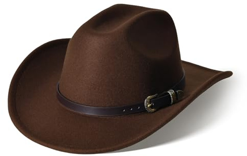 Cowboyhut Damen Herren Westernhut Fedora Hut Breiter Krempe mit Lederband