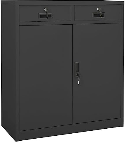 Armoire de bureau anthracite 90 x 40 x 102 cm, en acier avec 2 étagères réglables, armoire en métal verrouillable pour bureau, garage, stockage