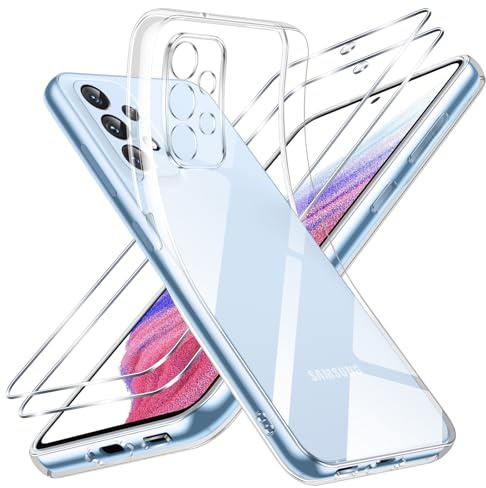 Vauki Klar Hülle für Samsung Galaxy A53 5G, 1 Handyhülle mit 2 Stück Panzer Schutz Glas, Weiche TPU Transparent Silikon Case, Militärischer Schutz Stoßfest Schutzhülle Dünn Durchsichtige Cover