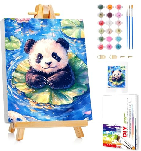 Panda Malen Nach Zahlen Kinder mit Rahmen, Panda Malen Nach Zahlen Kinder ab 5 6 7 8 9 10 Jahre, Malset Geschenk für Mädchen und Jungen - 24x30cm Mit Staffelei