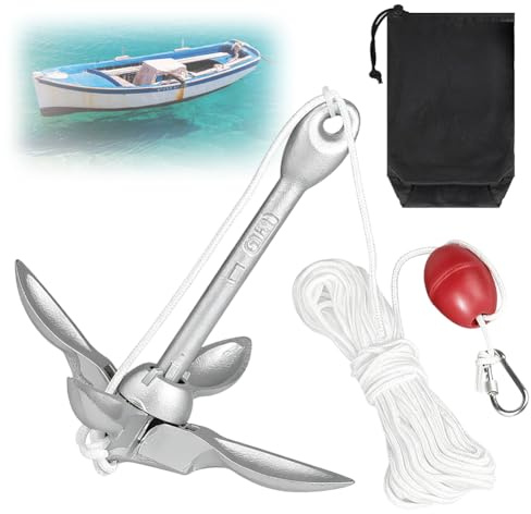 Fouvin Anker Boot, Bootszubehör 2KG, Klappanker inklusive Ø 6mm 20M Ankerleine, Bojenkugel und Aufbewahrungstasche für Kajaks, Kanus und Jetskis
