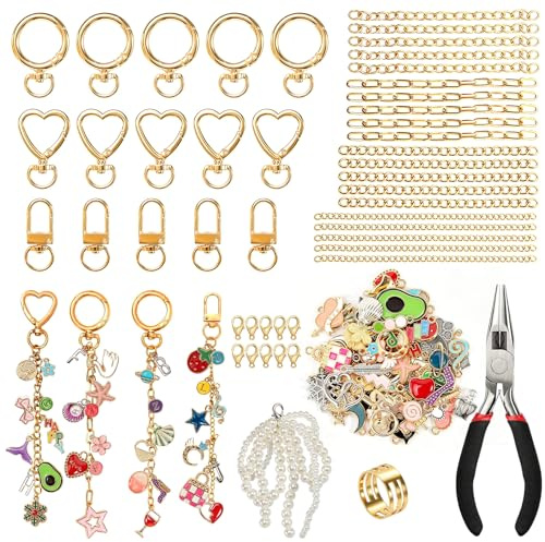 prota 314 Stück Schmuck Selber Machen Set,117 Charms 19 Schlüsselanhänger Clips 25 Verlängerungsketten 150 Biegeringen, Schlüsselanhänger Selber Machen, für Taschenanhänger Schlüsselanhänger