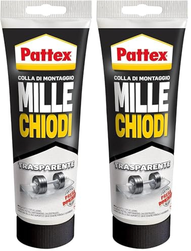 Pattex Millechiodi Trasparente, adesivo di montaggio a base acqua con presa immediata, adesivo trasparente preciso per metallo, legno e altro, 1x200g tubo (Confezione da 2)