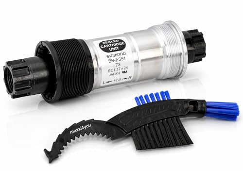 maxxi4you Shimano Fahrrad Innenlager BB-ES51 Octalink 73mm / 113mm inkl Fahrrad Kettenbürste