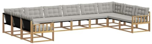 vidaXL Outdoor-Sofagarnitur mit Kissen 10 pcs Weiß und Hellgrau, Gartenmöbel-Set, modernes modulares Sofa, langlebige Couch, ergonomisches Design, schicke Terrassen-Sitzmöbel