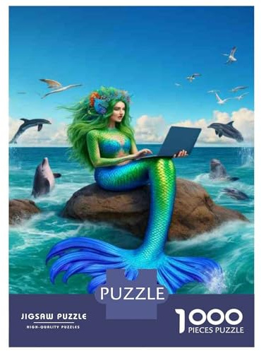 Puzzle Für Teenager, 1000 Teile Mermaid Laptop Ocean Fantasy Puzzle Für Erwachsene, Praktisches Spiel, Analyse Und Logik, Eltern-Kind-Interaktion 52x38cm/1000pcs