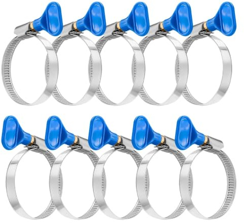 VESMEN Colliers de Serrage avec Vis Papillon en Acier Inoxydable, 32-50 mm | 10 pièces colliers de serrage en Acier Demi-Inox 201, Avec poignée, Pour piscine, lave-linge, eau, jardin, Conduites d'Eau