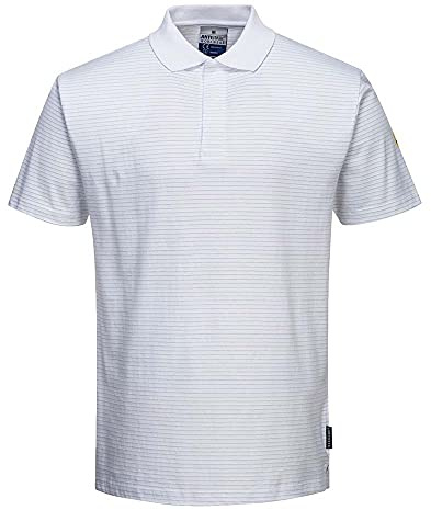 Portwest AS21 Anti-Static ESD Polo Shirt Short Sleeve Concealed Stud Front | White, Small, EN 61340-5-1, EN 1149-5, CE Certified, Classic Fit, 96% Cotton, Ribbed Collar, Lightweight, Durable, Workwear