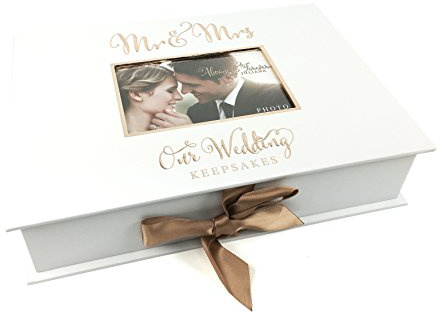 ukgiftstoreonline Hochzeitsgeschenk Andenken Box mit Mr and Mrs, Stylish, Gold, 31 x 22 x 7 cm