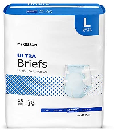 McKesson Ultra Briefs, [72 Count], Size L, 45-58 in. Incontinence Adult Diapers, Heavy Absorbency, Unisex, Disposable, Elastic Leg Gathers and Contoured Fit for Men and Women