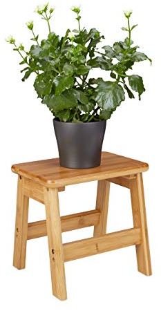 Relaxdays Fußbank RUSTICO aus Bambus, Hocker für Kinder, Tritthocker klein, HBT: ca. 27 x 29 x 24 cm, natur