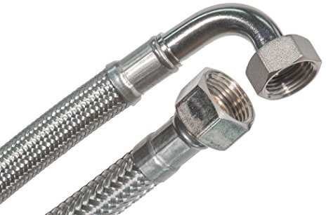 SFX® Panzerschlauch 70cm Flexschlauch 3/8 Zoll ÜM x 3/8 Zoll ÜM mit 90°Bogen Verbindungsschlauch Verlängerungsschlauch Trinkwasserschlauch Anschlussschlauch 700mm