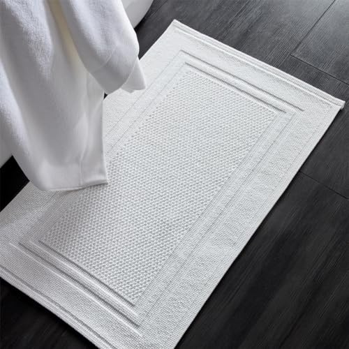 Christy Fina Bath Mat | Highly Absorbent Heavyweight 1500GSM | Flat Woven | Soft Bathroom Shower Mats | 100% Cotton | Sustainably Made | White