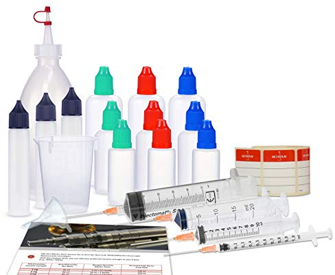 Tropfflaschen Set, Starter Set mit Mischflasche, (leere Flaschen), Dosierspritzen, Messbecher und Trichter zum Mischen, Mixen