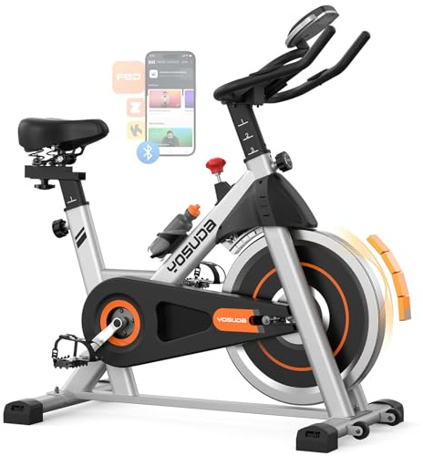 YOSUDA Exercise Bike, Brake Pad Stationary Bike for Home with Exclusive App, Magnetic Indoor Cycling Bike with 300 lb Weight Capacity, Low Noise, Tablet Holder and Fitness Courses for Weight Loss - Magnetic-Black