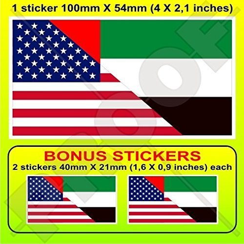 USA Vereinigte Staaten von Amerika und VAE Dubai, Abu Dhabi, Amerikanisch und Vereinigte Arabische Emirate Flagge, Fahne 100mm Auto & Motorrad Aufkleber, Vinyl Sticker x1+2 BONUS
