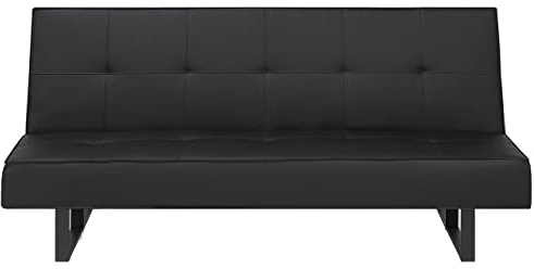 Beliani 3-Sitzer Schlafsofa Kunstleder schwarz gesteppt Sofa mit Schlaffunktion Derby