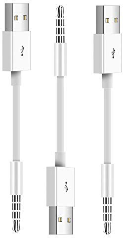 for iPod Shuffle Cable, 3-Pack 3.5mm Jack Plug Adapter to USB Power Charge USB Charger SYNC Data Cable Compatible for Apple iPod Shuffle 3rd 4th 5th Generation MP3/MP4 (Upgraded)