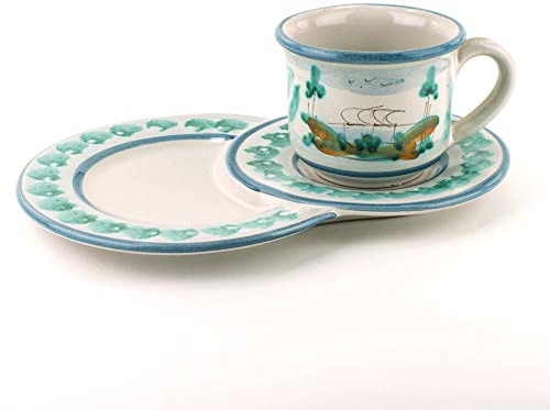 CEAR ceramiche - Tazza da colazione con piatto vassoio porta biscotti/brioche in ceramica di Caltagirone decorata a mano