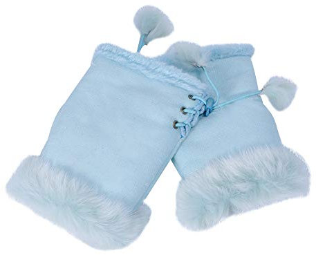 ZLYC Damen Winter Warme Kunstpelz Halbfinger Handschuhe Fingerlose Fäustlinge(Blau)