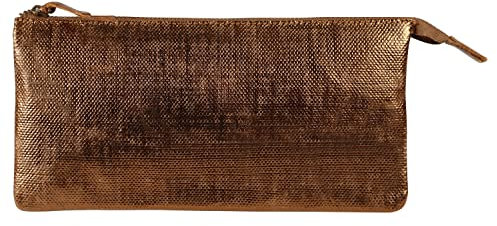Clairefontaine 410048C Schlampermäppchen KLEO-PATHRA, flach mit 2 Fächern, aus Lammleder, 22 x 11cm, 1 Stück, Bronze