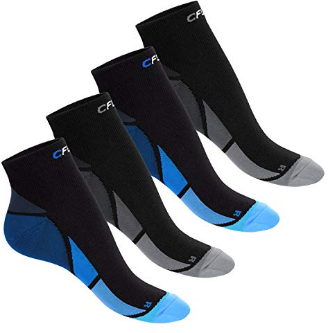 CFLEX Herren & Damen Sport Kompressionssocke (4 Paar), Kurzschaft Socken - Schwarz-Blau und Grau Mix 35-38