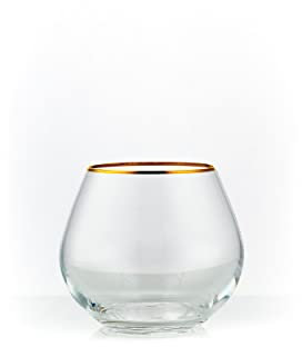 Whiskygläser Wassergläser Kristallglas Goldrand 6 Stück, Kristall Model Viola 350 ml, 6er Set (Becher 340 ml)
