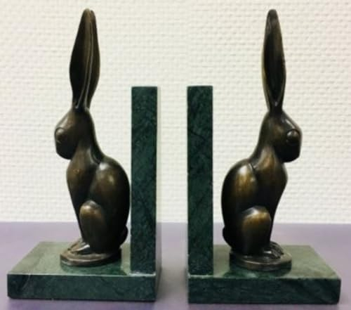 Casa Padrino Luxus Buchstützen 2er Set Bronze Hasen 9 x 13 x H. 24 cm - Deko Bronzefiguren mit Marmorsockel