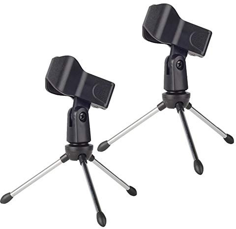 Adjustable Microphone Tripod Stand Mini Folding Desktop Mic Clip Stand Holder for Conference Calls Podcasts Set of 2