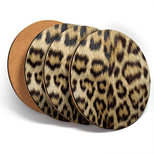 Destination Vinyl Ltd Great Coasters (Set of 4) Round - Wild Animal Print Leopard Cat Fur Drink Glossy Coasters/Tabletop Protection for Any Table Type #46431
