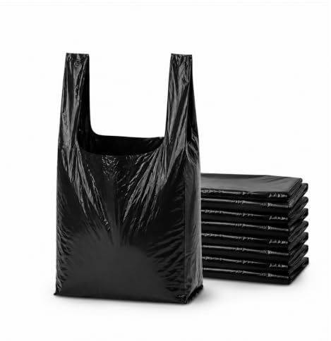 FR Enterprises Black Heavy Duty Carrier Bags, Extra Small 8x13x18, Strong Vest Handle Shopping Bags, 100% Recycled Plastic Retail Grocery Takeaway Pack | 2000 Pack